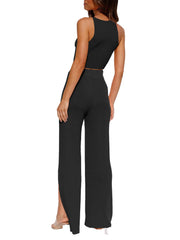 Two Piece Ribbed Cropp Top and Wide Leg Pants