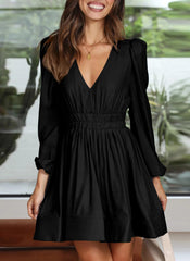 Long Sleeve V Neck Mini Dress