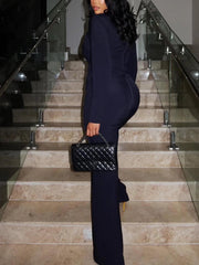 Two Piece Flare Long Sleeve Top Pants Suit