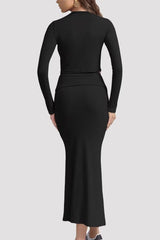 Two Piece Long Sleeve Crop Top Fishtail Skirt
