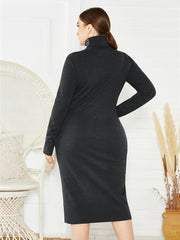 Plus Size Ribbed Pullover Knit Sweater Dress