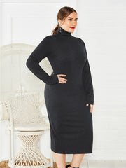 Plus Size Ribbed Pullover Knit Sweater Dress