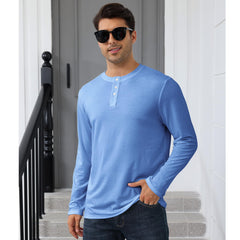 Mens Long Sleeve Soild Button Top