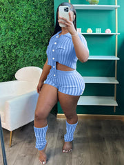 Two Piece Knit Crochet Crop Top Shorts