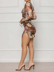 Floral Bell Sleeve Mesh Mini Dress