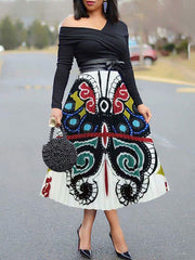 Cartoon Printed High Waist  Midi Skirts