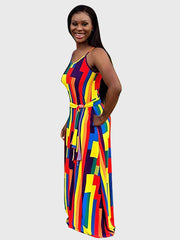 Spaghetti Strap V Neck Boho Maxi Dress