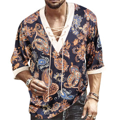 Mens Short Sleeve Drawstring Printing Top