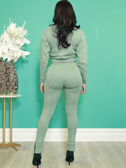 Two Piece Long Sleeve Crop Top Bodycon Pants