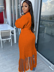 Long Sleeve Solid Color Tassel Cardigan