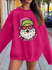 Christmas Santa Print Solid Color Sweatshirt