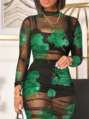 Three Piece Mesh Midi Dress Short Set