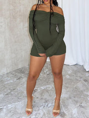 Off Shoulder Long Sleeve Bodycon Romper