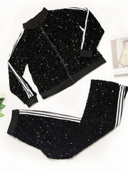 Two-Piece Sequin Jacket Pants Set Tracksuits