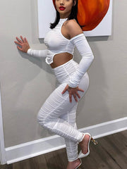 Two-Piece Off-Shoulder Pleated Pants Set