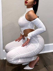 Two-Piece Off-Shoulder Pleated Pants Set