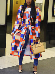 Plus Size Plaid Colorful Print Double-Breasted Lapel Coat