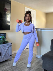 Three Piece Tank Top Short Jacket Pants Set