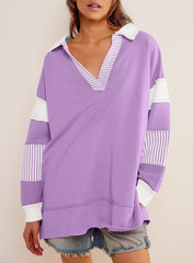 Color Block Long Sleeve Striped Pullover