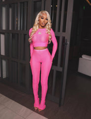 Two Piece Mesh Long Sleeve Crop Top Pants