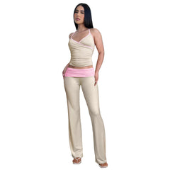 Two Piece Halter Crop Top Fold Over Pants