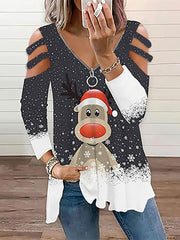 Christmas Plus Size Long Sleeves Elk Print Top