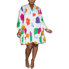 Long Sleeve Floral Print Shirt Dress