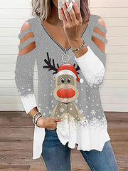 Christmas Plus Size Long Sleeves Elk Print Top