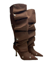 Studded Ruched Stacked Heel Long Boots