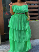 Off Shoulder Layered Pleated Plus Size Maxi Dress