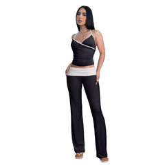 Two Piece Halter Crop Top Fold Over Pants