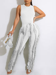Two Piece Sleeveless Top Tassel Pants