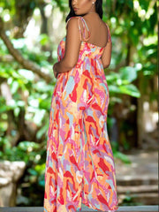 Strap Pleated Wide Leg Printed Jumpsuit