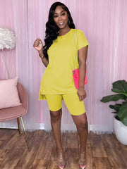 Two Piece Short Sleeve Skinny Shorts Sets