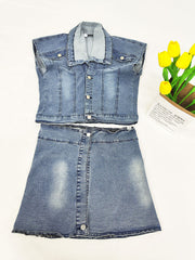 Denim Two Piece Crop Top Mini Skirts