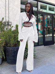 Two Piece Bell Sleeve Shirt Wide Leg Pants