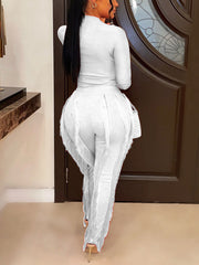Two Piece Long Sleeve Top Tassel Pants