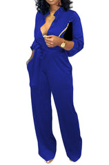 Long Sleeve Button Wide Leg Jumpsuit