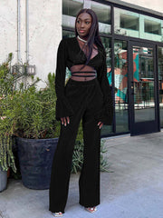 Two Piece Bell Sleeve Shirt Wide Leg Pants