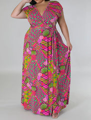 Plus Size Floral Print Split Maxi Dress