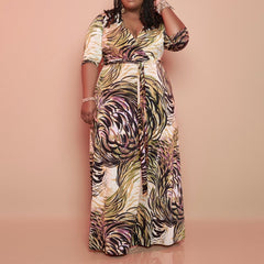 Plus Size V Neck Floral Printed Maxi Dress