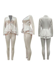 Two Piece Ruffled Blazer Pants Suit
