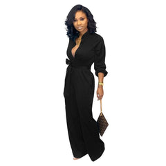 Long Sleeve Button Wide Leg Jumpsuit