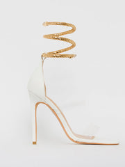 Rhinestone Serpentine Metal Ring High Heel Sandal