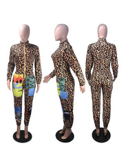 Deep V Neck Camouflage Leopard Print Jumpsuit