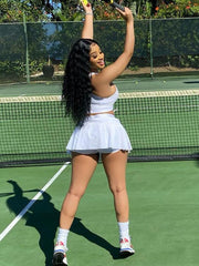 Two Piece Sleeveless Tank Crop Top Pleated Mini Skirt