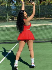 Two Piece Sleeveless Tank Crop Top Pleated Mini Skirt