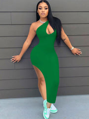 One Shoulder Sleeveless High Slit Midi Dress