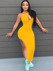 One Shoulder Sleeveless High Slit Midi Dress