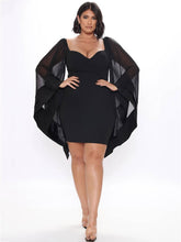 Plus Size Long Dramatic Bell Mesh Sleeve Bodycon Dress